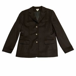 LL Bean Blazer Womens Black Wool Cashmere 3 Button Front Jacket Coat 16R